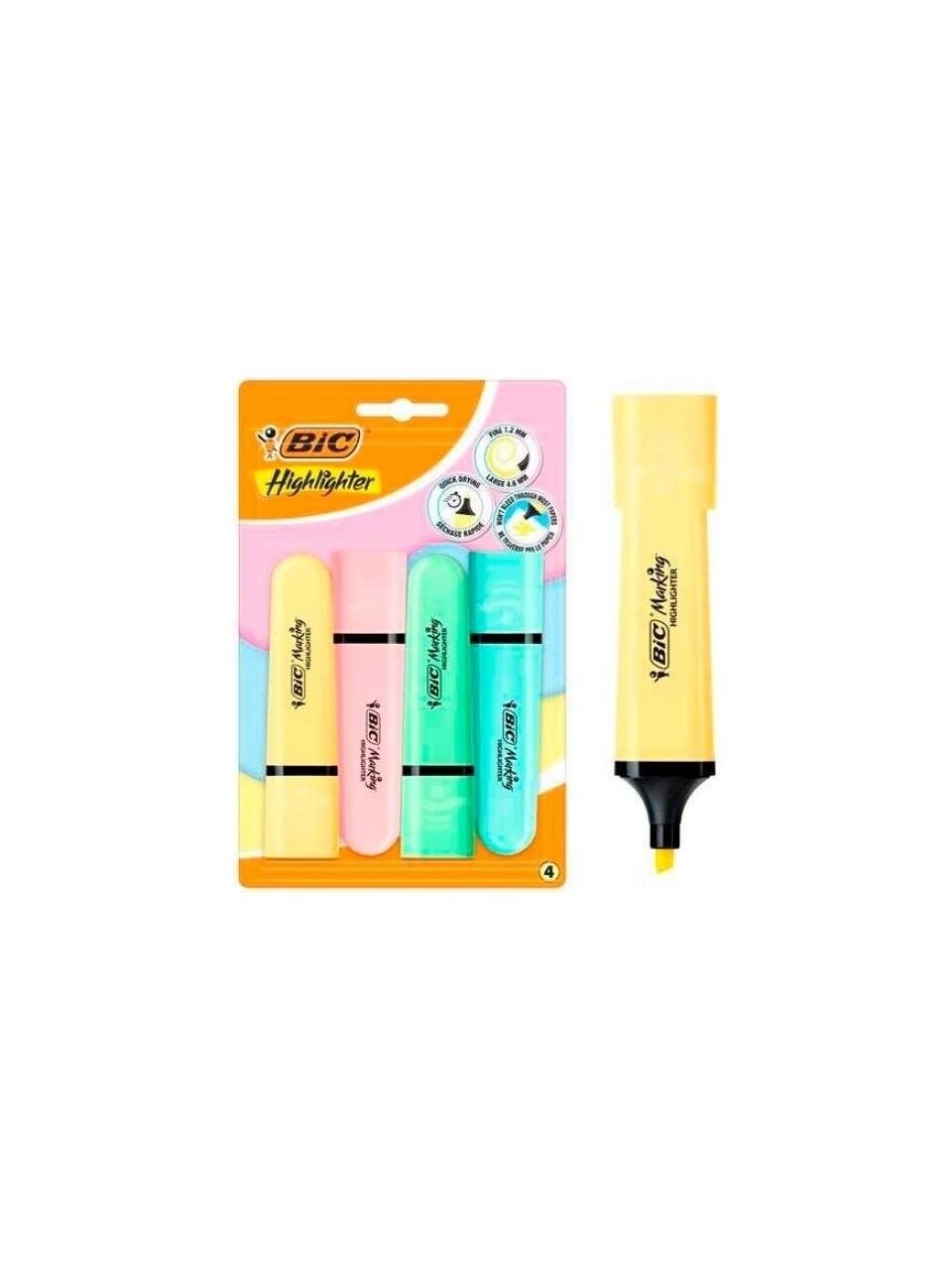 Bic Marking Flat Higlighter 4 Lü Blister Pastel Ka