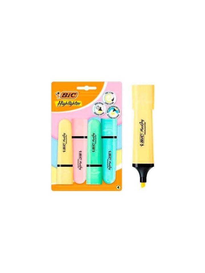 Bic Marking Flat Higlighter 4 Lü Blister Pastel Ka