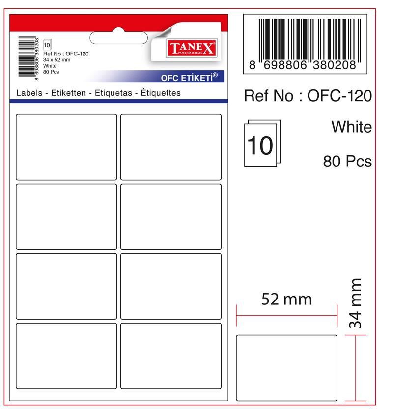 Tanex Ofc-120 Beyaz Ofis Etiketi 34x52 Mm