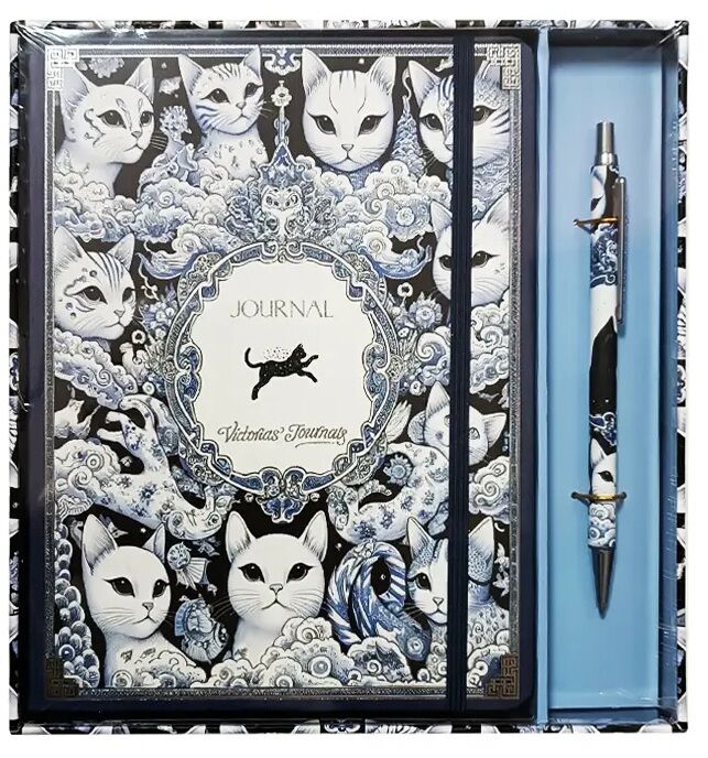 Victorias Journals Kutulu Set Sert Kapak Defter A5 100  Gr Ivory, Çizgili. Lastikli Ve Metal Gövdeli Tükenmez Kalem