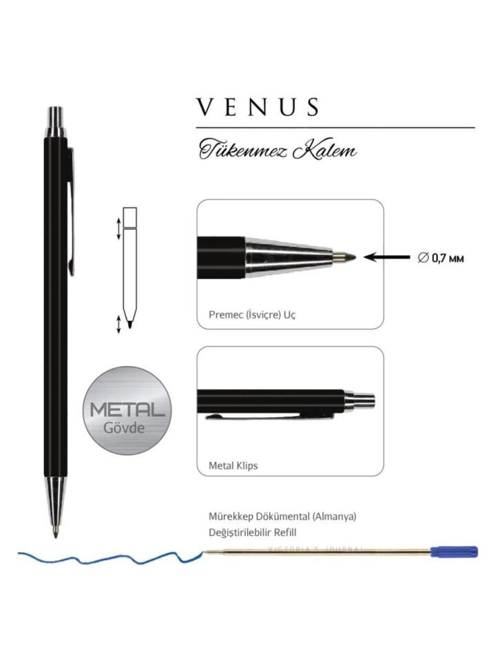 Victorias Journals Kutulu Set Sert Kapak Defter A5 100  Gr Ivory, Çizgili. Lastikli Ve Metal Gövdeli Tükenmez Kalem