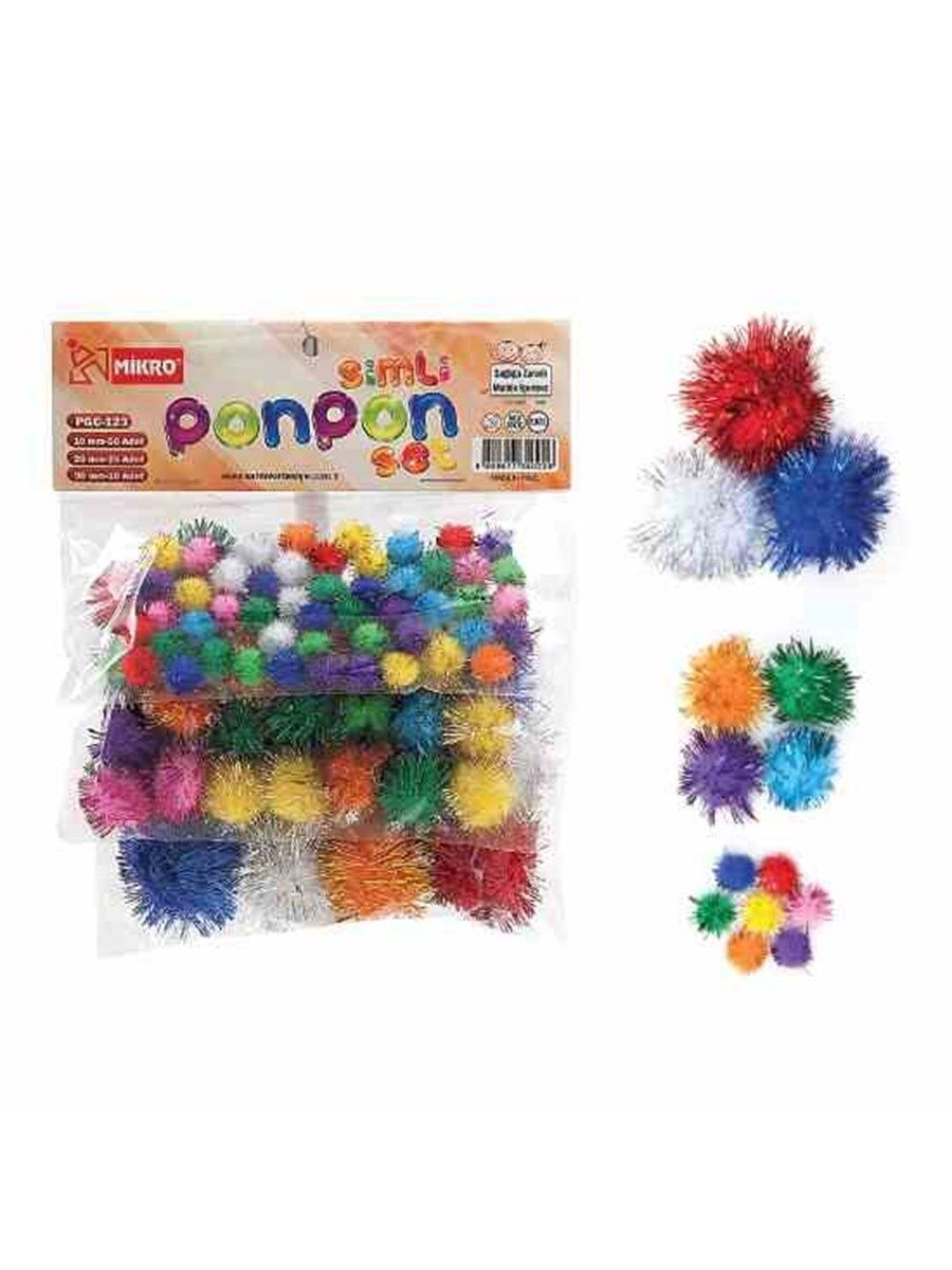 Mikro Pgc-123 Simli Ponpon Set 10 Mm 50 Ad 20 Mm 25 Ad 30 Mm 10 Ad