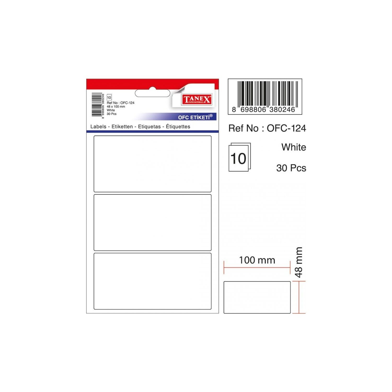 Tanex Ofc-124 Beyaz Ofis Etiketi 48x100 Mm