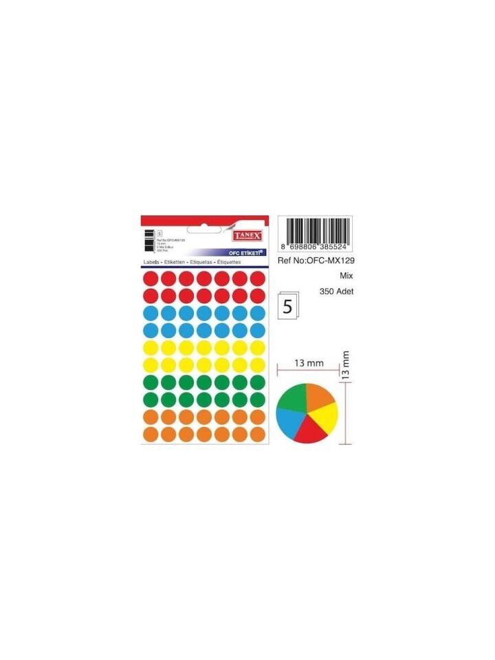 Tanex Ofc-129 Mix Color Ofis Etiketi 13 Mm
