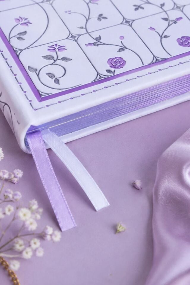 Victorias Journals Fleur Vegan Deri Sert Kapak Defter A5 120 Gr 80 Yaprak Noktalı Kutulu Mor