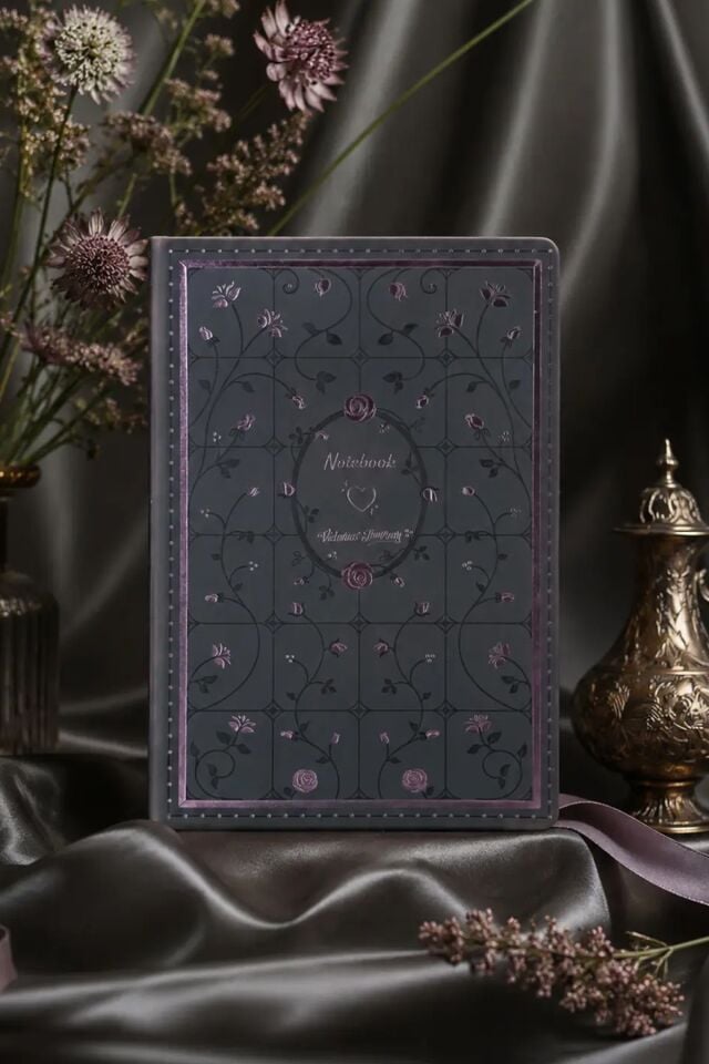 Victorias Journals Fleur Vegan Deri Sert Kapak Defter A5 120 Gr 80 Yaprak Noktalı Kutulu Siyah