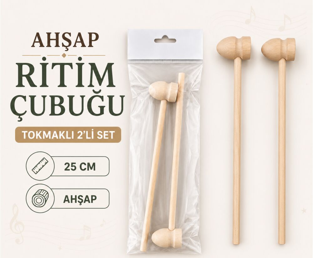 Emin İş Eğitimi Ahşap Ritim ve Tokmak 25 Cm 2 Li
