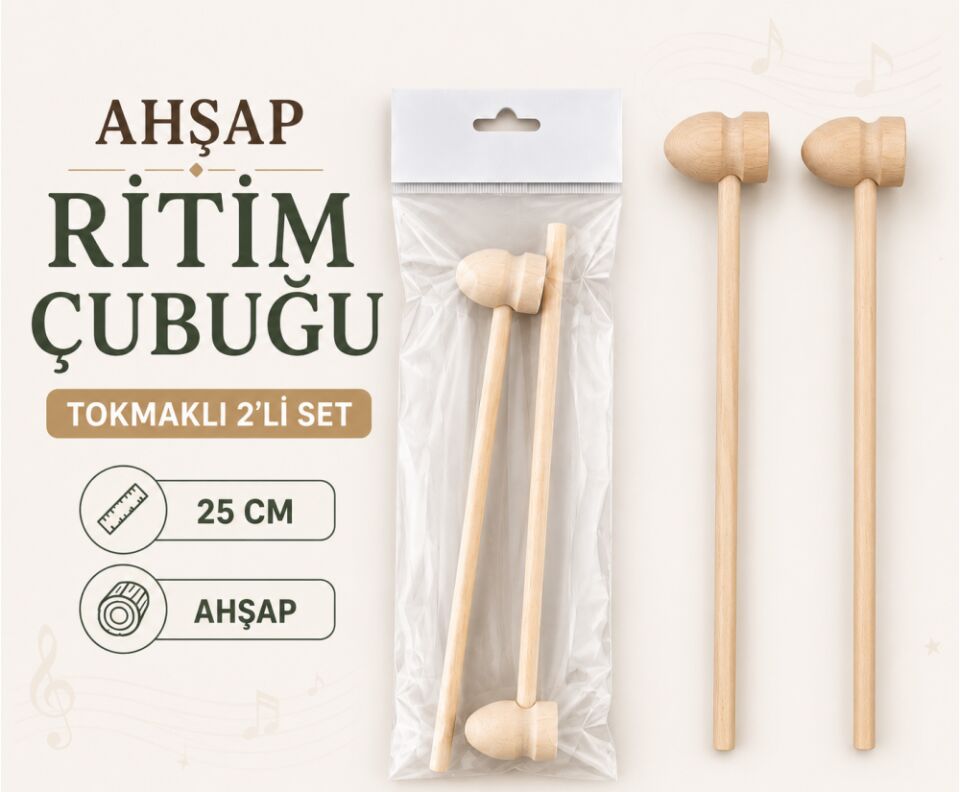 Emin İş Eğitimi Ahşap Ritim ve Tokmak 25 Cm 2 Li