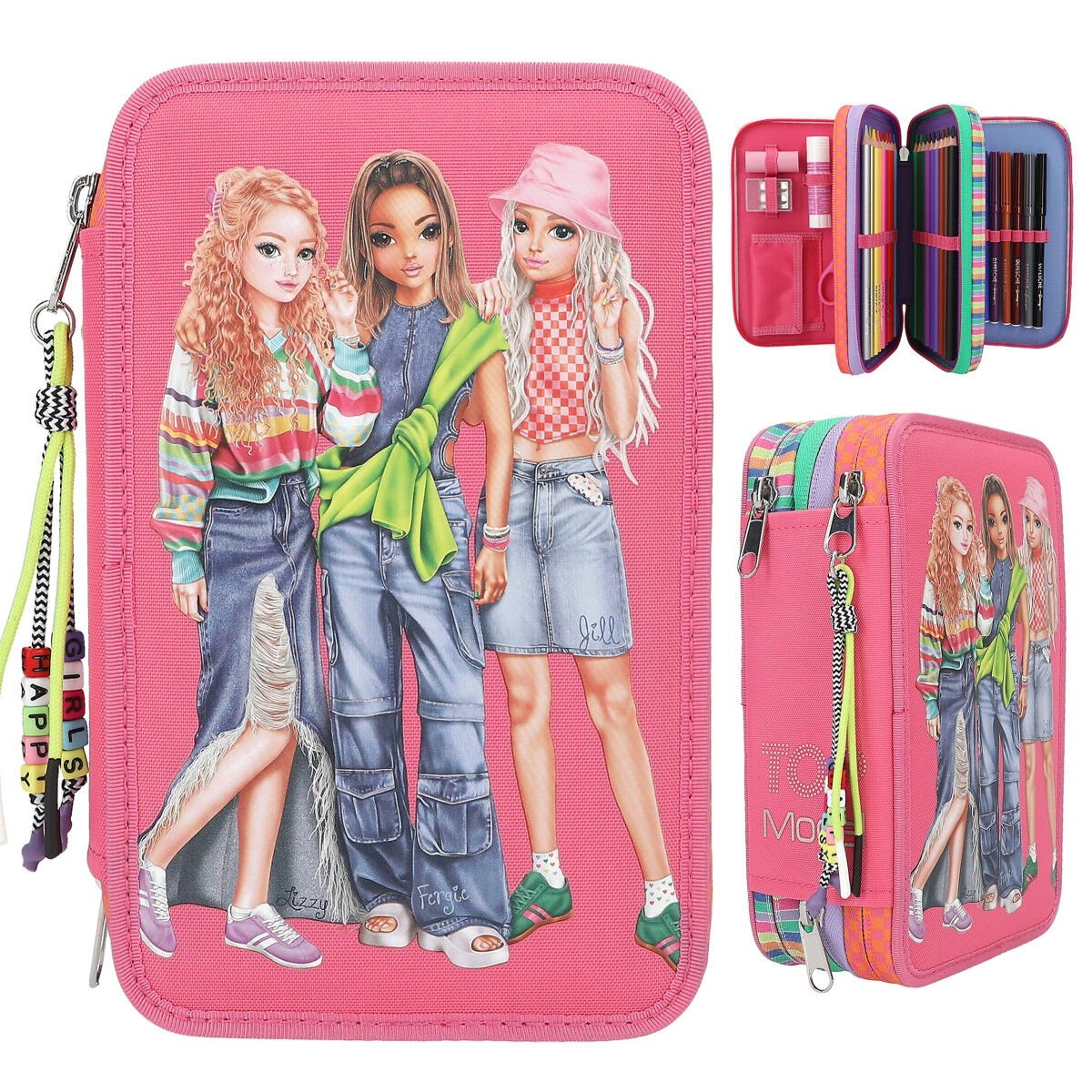 Top Model 3 Katlı Pembe Kızlar Dolu Kalemkutu