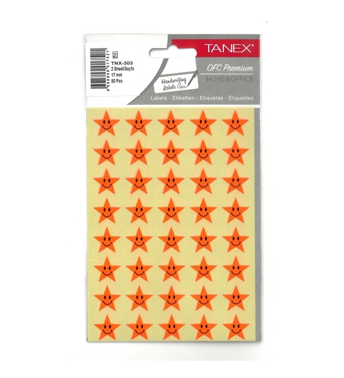 Tanex Tnx-303 17 Mm Flo Kırmızı Gülen Yıldız Etiketi 2 Ad