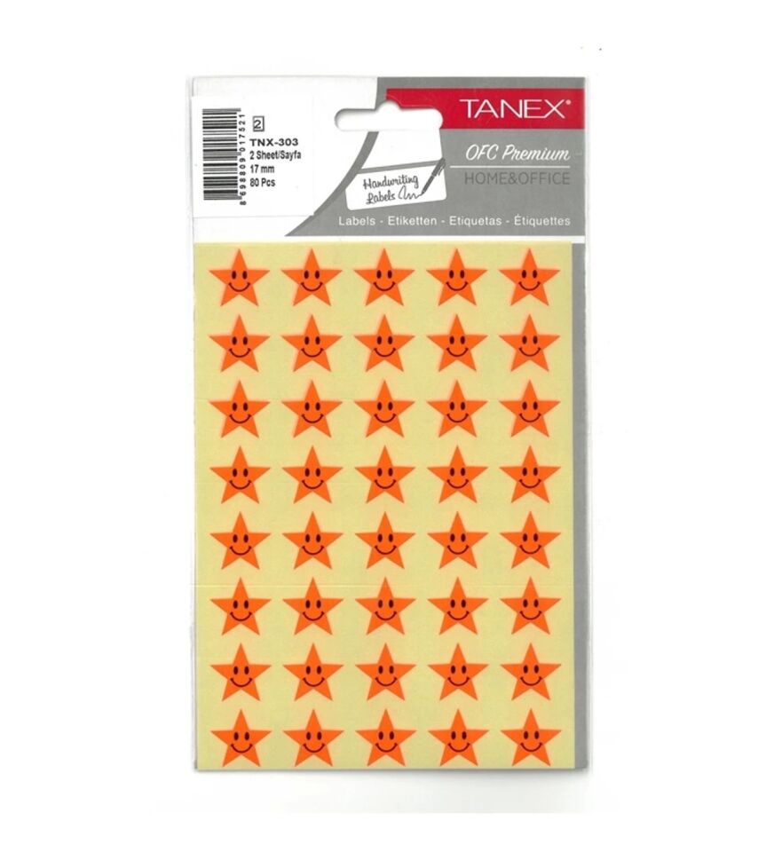 Tanex Tnx-303 17 Mm Flo Kırmızı Gülen Yıldız Etiketi 2 Ad