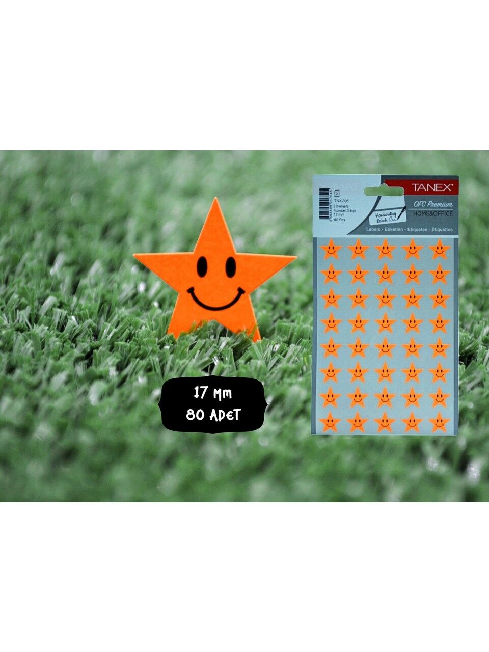 Tanex Tnx-305 17 Mm Flo Turuncu Gülen Yıldız Etiketi 2 Ad