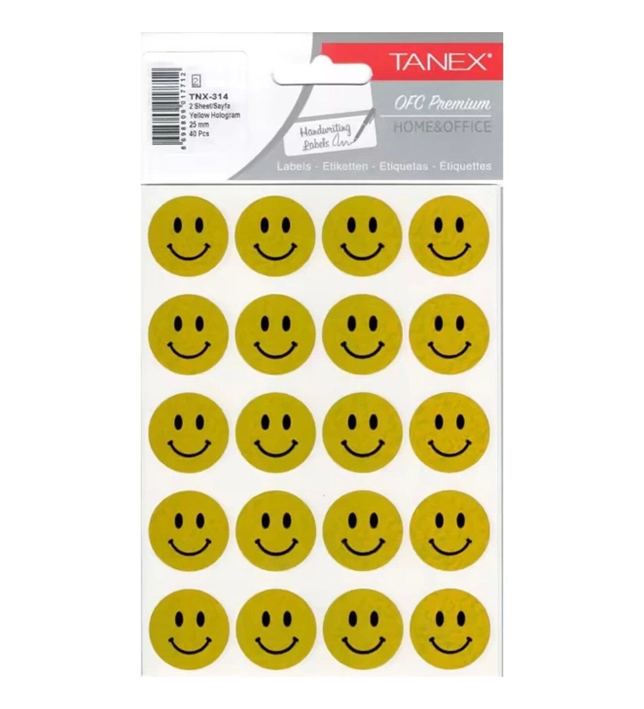 Tanex Tnx-314 25Mm Sarı Hologram Gülen Yüz Etiketi