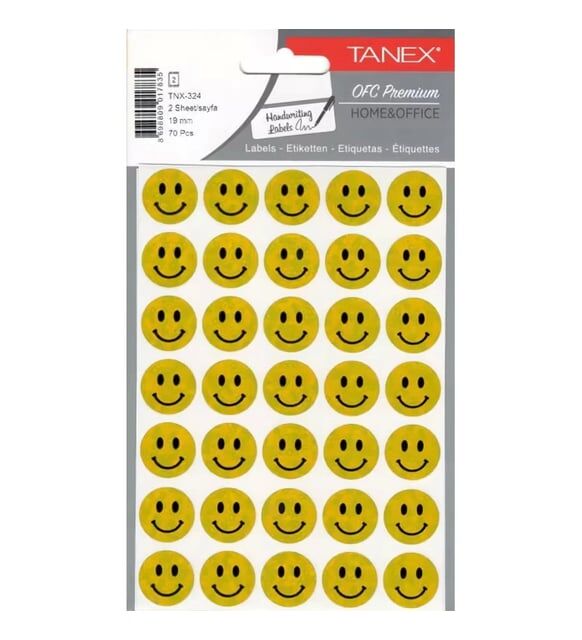 Tanex Tnx-324 19 Mm Sarı Hologram Gülen Yüz Etiket