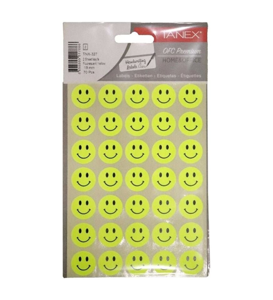 Tanex Tnx-327 19 Mm Flo Sarı Gülen Yüz Etiketi 2 Ad