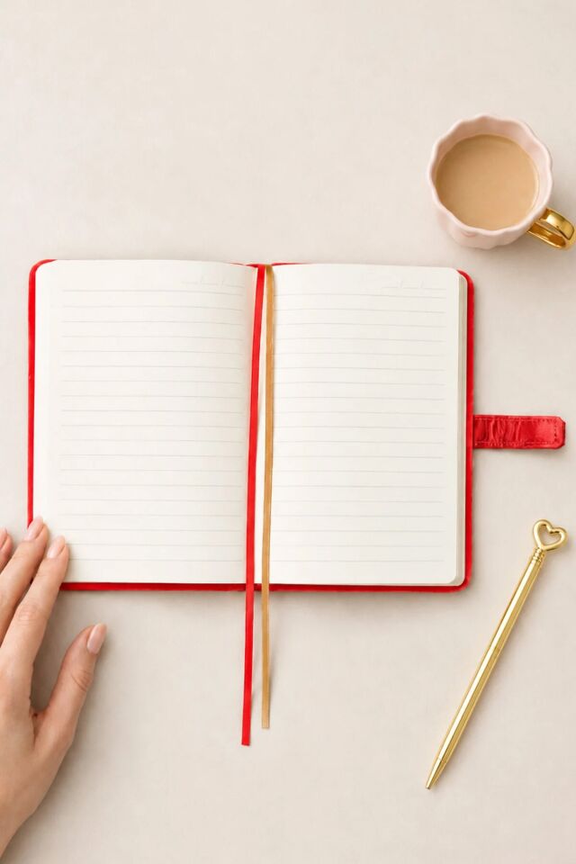 Victorias Journals Hush Hush Kutulu ve Kalemli Günlük Çizgili Kırmızı
