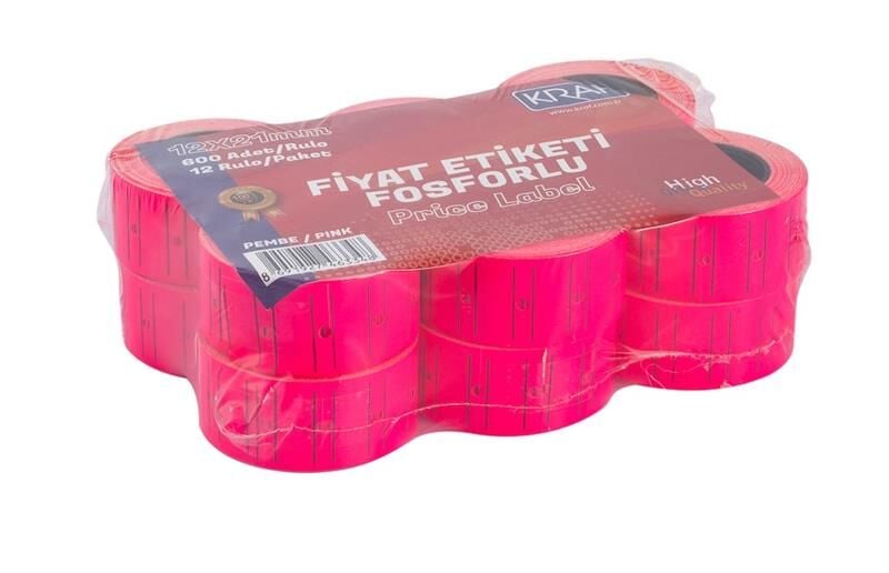 Kraf Motex Etiket 12X21 Mm Fosforlu Pembe 12 Li