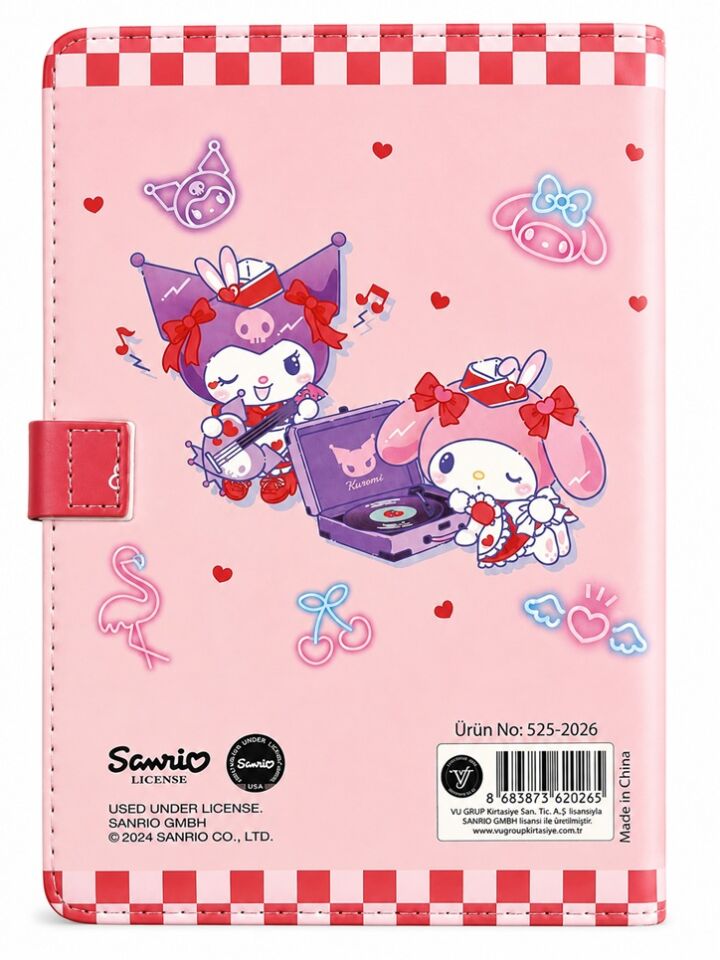 Victorias Journals Kuromi Melody Deri Mıknatıslı Günlük 13x18 Cm 224 Yaprak Defter
