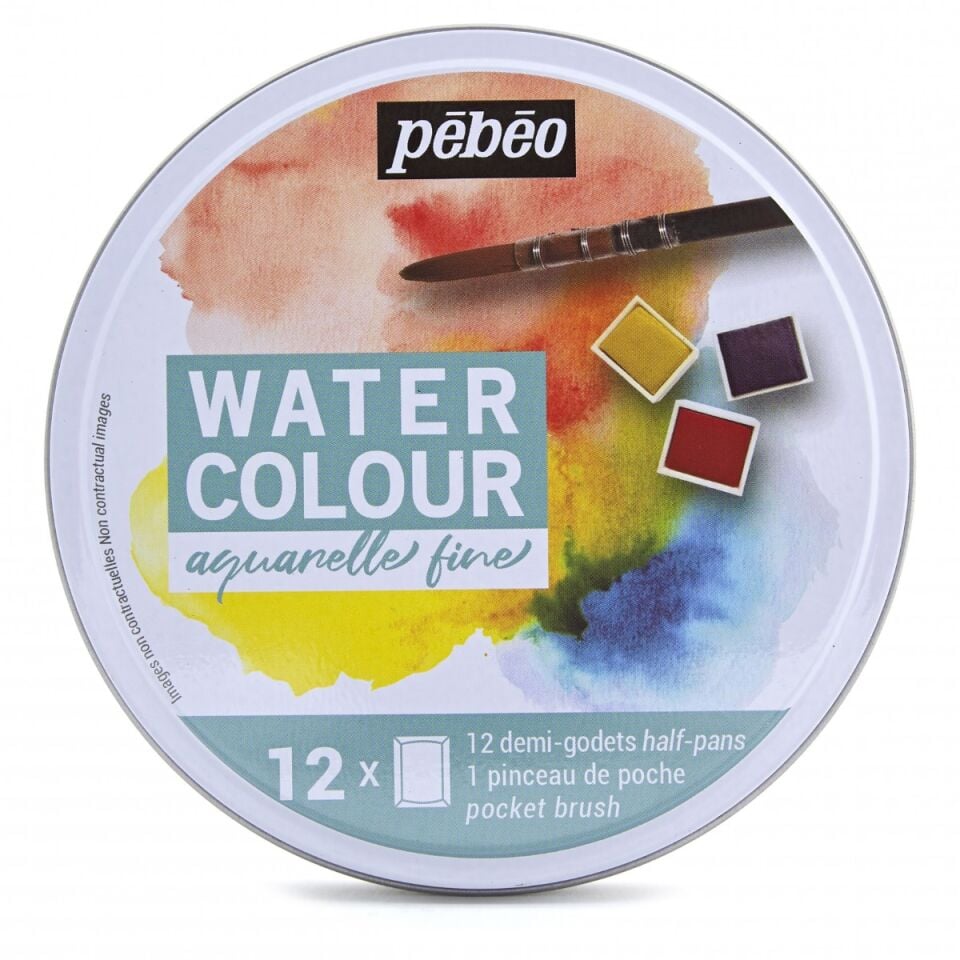 Pebeo Watercolor 12 Li Yuvarlak Aquarel Set Teneke Kutu