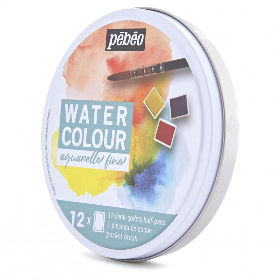 Pebeo Watercolor 12 Li Yuvarlak Aquarel Set Teneke Kutu