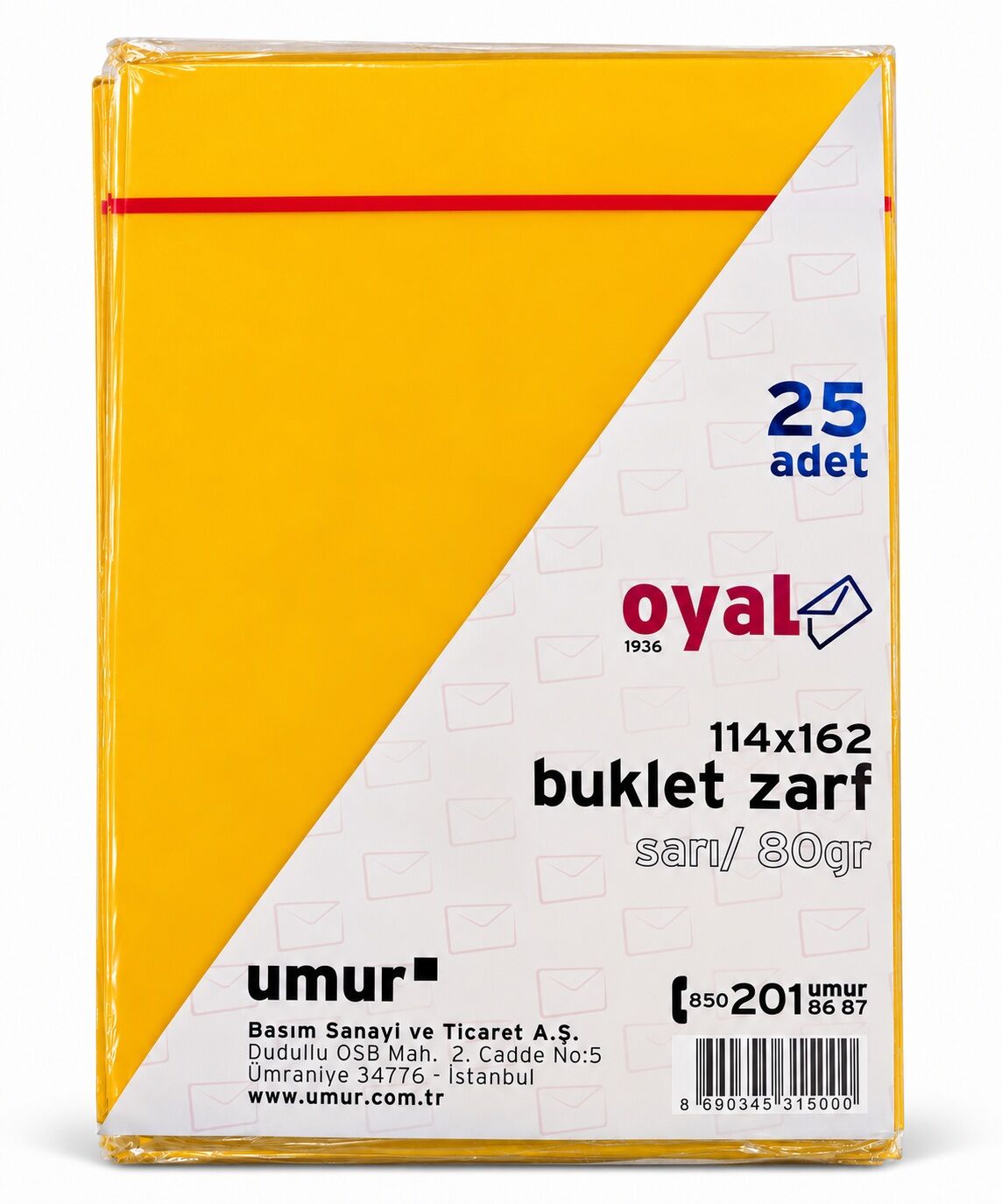 Oyal Buklet Zarf 14x16 80 Gr Renkli 25 Li