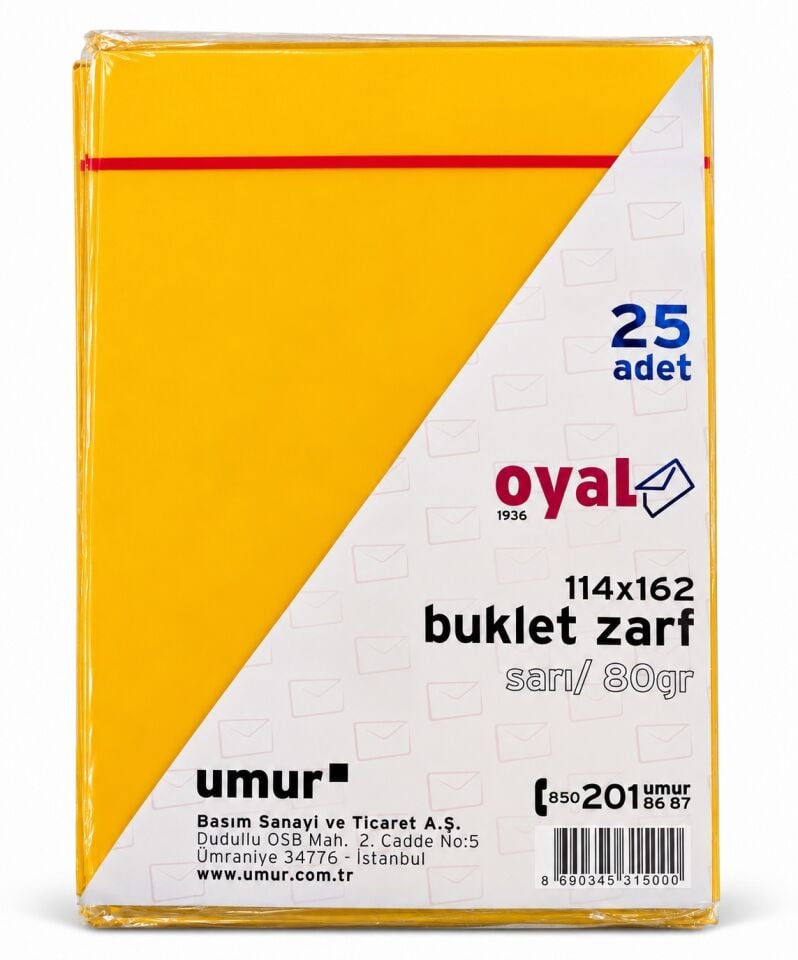 Oyal Buklet Zarf 14x16 80 Gr Renkli 25 Li