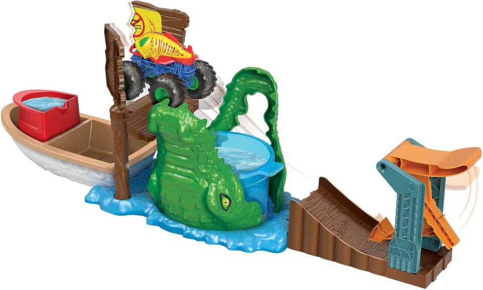 Mtl Hot Wheels Monster Trucks Renk Değiştiren Araçlar Timsadan Kaçış Oyun Seti