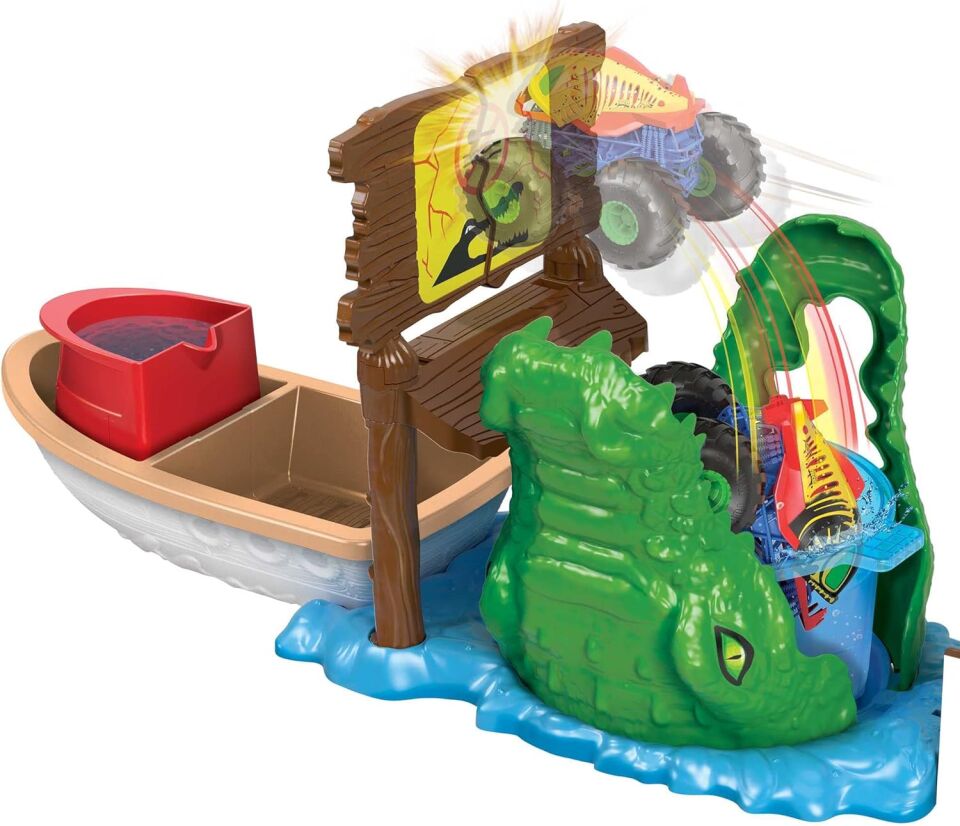 Mtl Hot Wheels Monster Trucks Renk Değiştiren Araçlar Timsadan Kaçış Oyun Seti