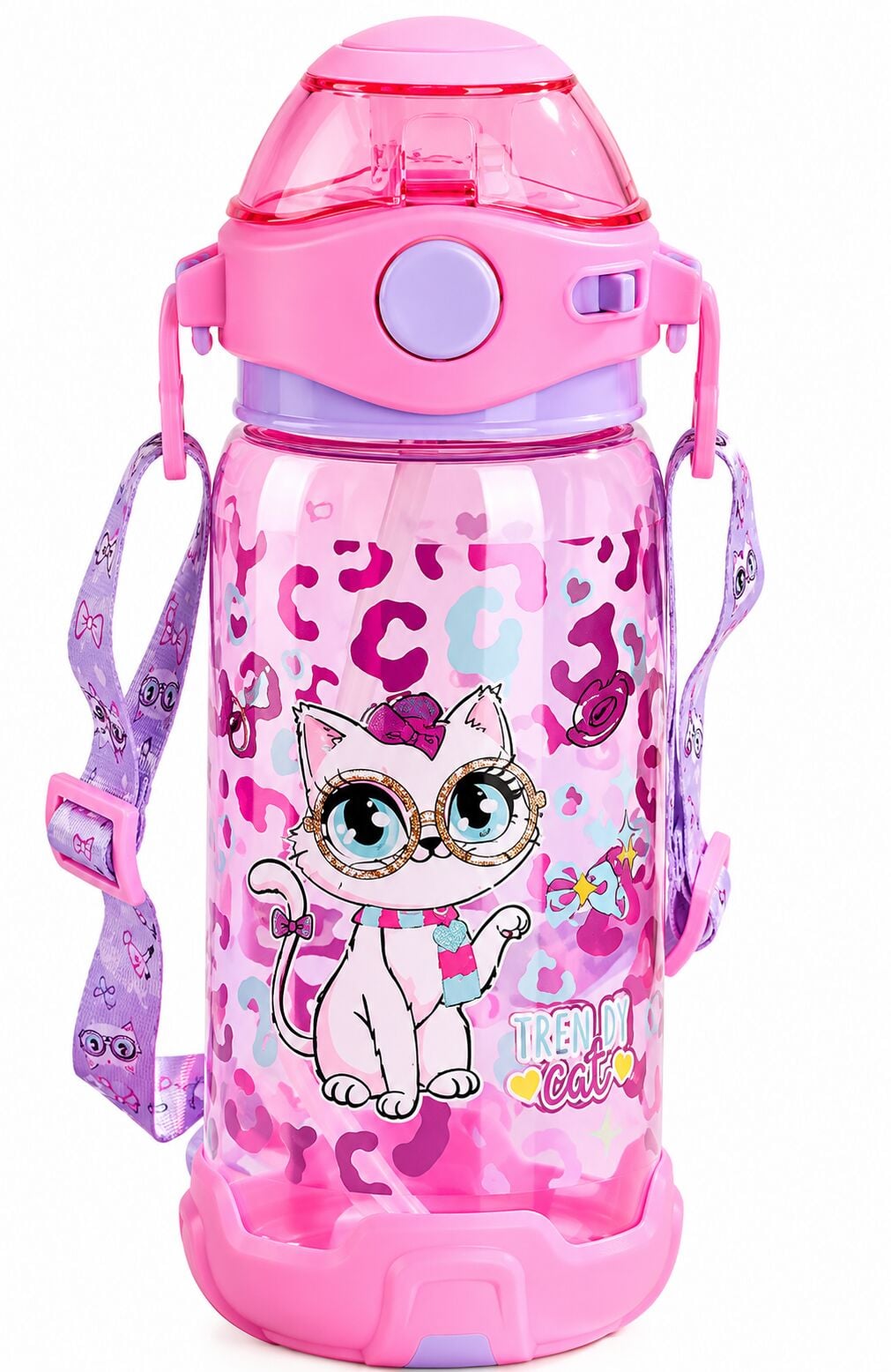 Dreamvest Gözlüklü Kedi Şeffaf Matara 650 Ml