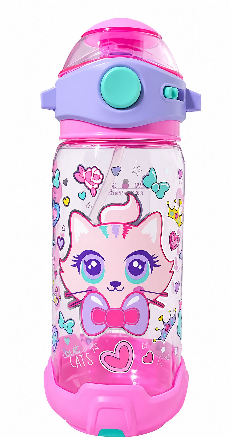 Dreamvest Süslü Kedi Şeffaf Matara 650 Ml