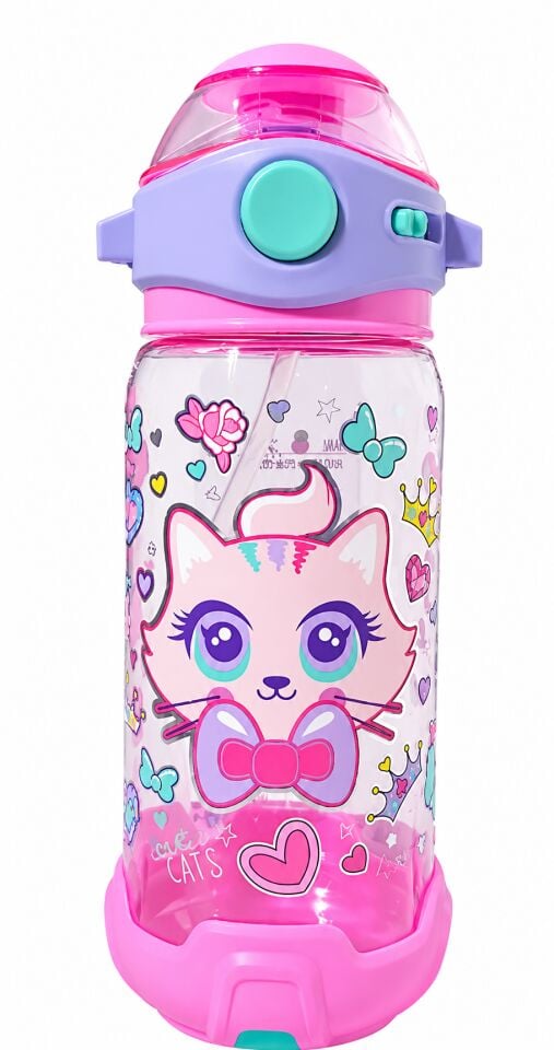 Dreamvest Süslü Kedi Şeffaf Matara 650 Ml