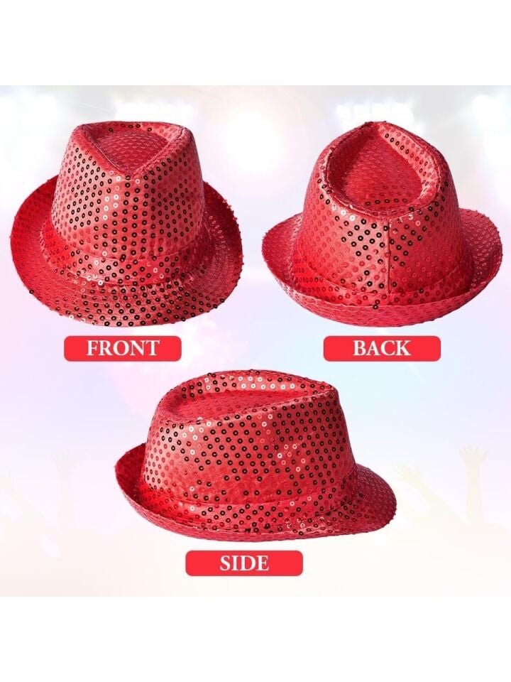 Samur Disko Star Kırmızı Payetli Fötr Şapka Yetişkin Boy