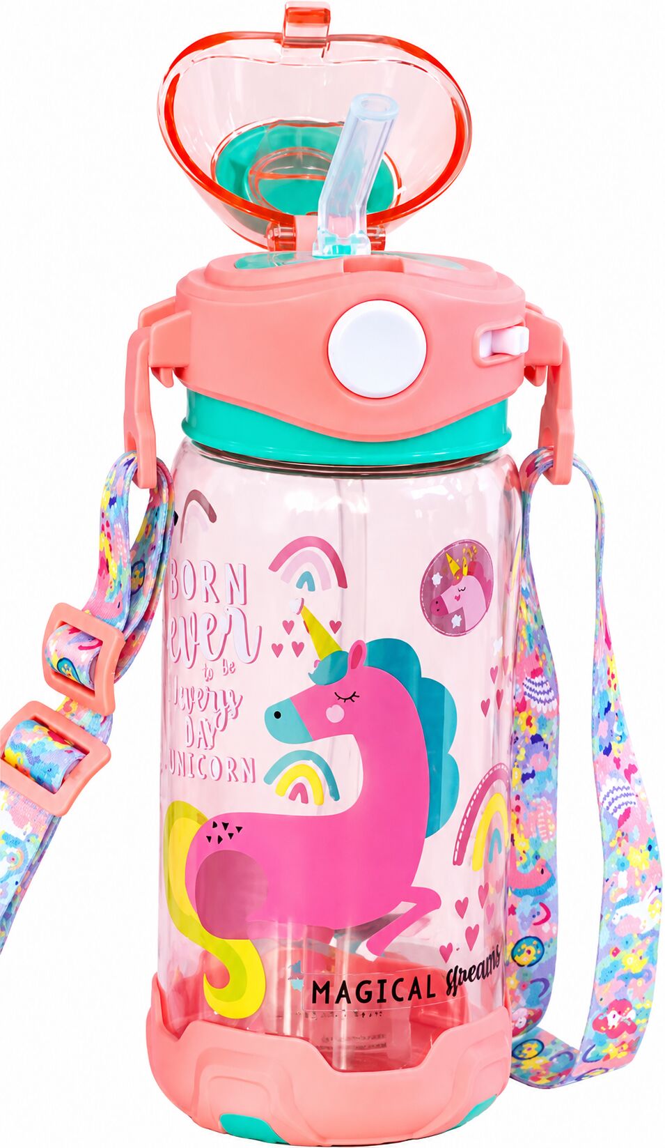 Dreamvest Çiçekli Unicorn Şeffaf Matara 650 Ml