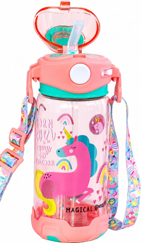 Dreamvest Çiçekli Unicorn Şeffaf Matara 650 Ml