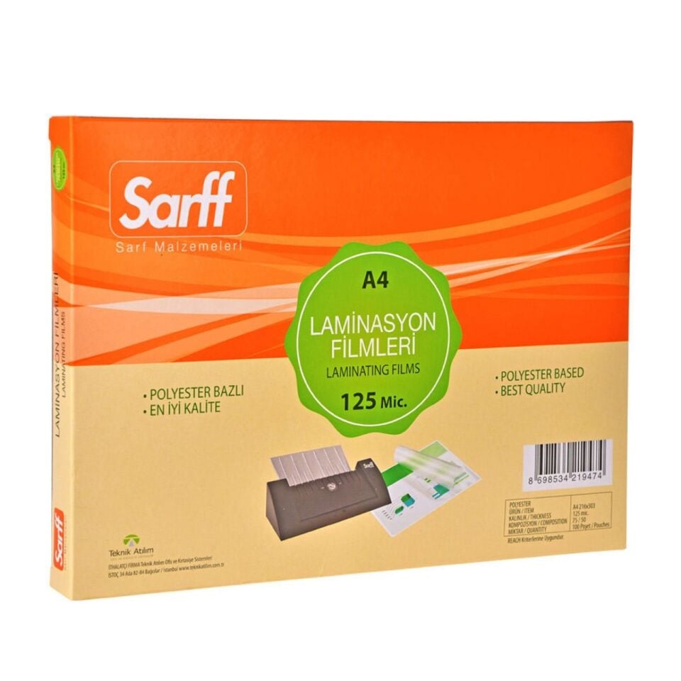 Sarff Laminasyon Film 125 Mic A4 100 Lü Paket