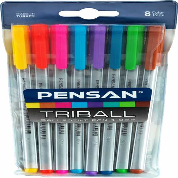 Pensan Trıball Tükenmez Kalem Renkli 8 Li Vakumlu