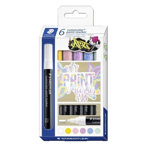 Staedtler 349 C6-1 Lumocolor Akrilik Paint Markör PAstel Renkler 6 Lı