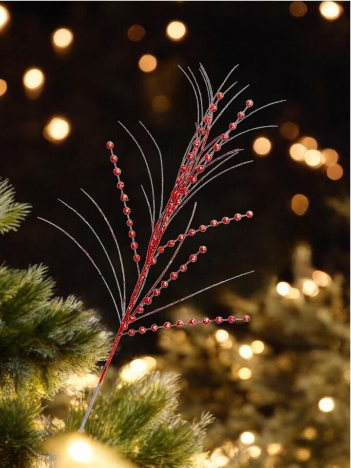 Astaş Dekoratif Dal Beyaz Kırmızı 75 Cm