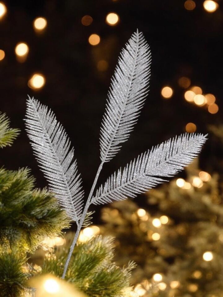 Astaş Yaprak Dekoratif Dal Gümüş 85 Cm