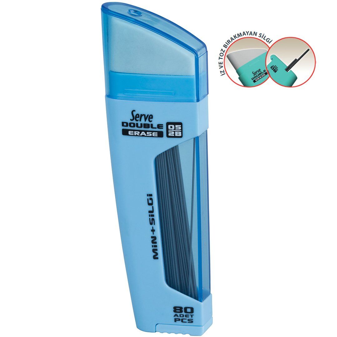 Serve Duble Mekanik Kurşun Kalem Ucu-Silgili 07 Mm Gök Mavi