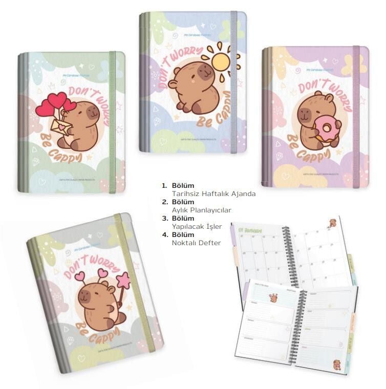 Gıpta Capybara Plan Spiralli Sert Kapak Defter A5 120 Yaprak Planner