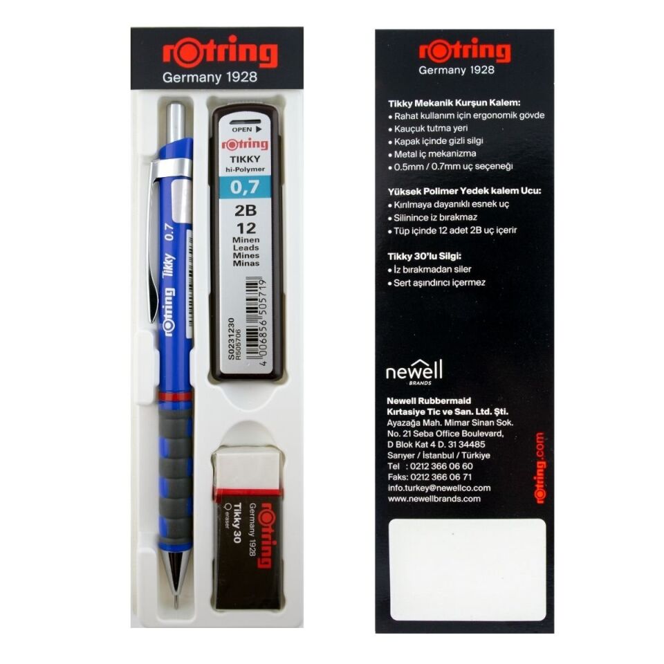 Rotring Tikky Min Silgi 3 Lü Okul Seti 0.7 Mavi