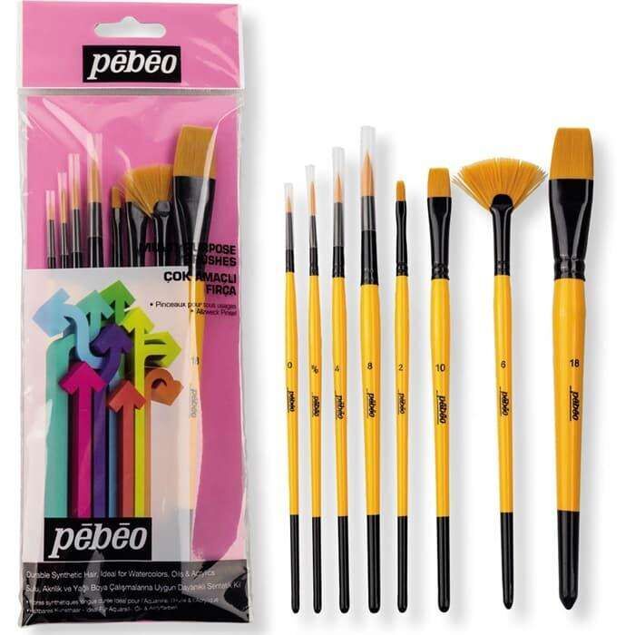 Pebeo 8'Li Fırça Seti - Yelpaze No: 6 - Kesik Uç No: 2 10 18 - Suluboya No: 0 4 8 - Çizgi Fırçası No: 10/0