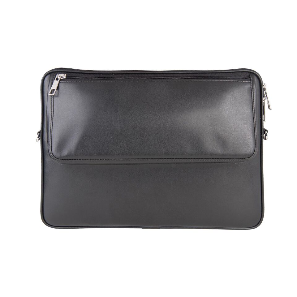 2k Suni Deri Laptop Çantası Tablet Çantası 14'' Vegan Omuz Ve Valiz Askılı Aksesuar Ve Evrak Cepli 25.5x36x2 Cm Siyah