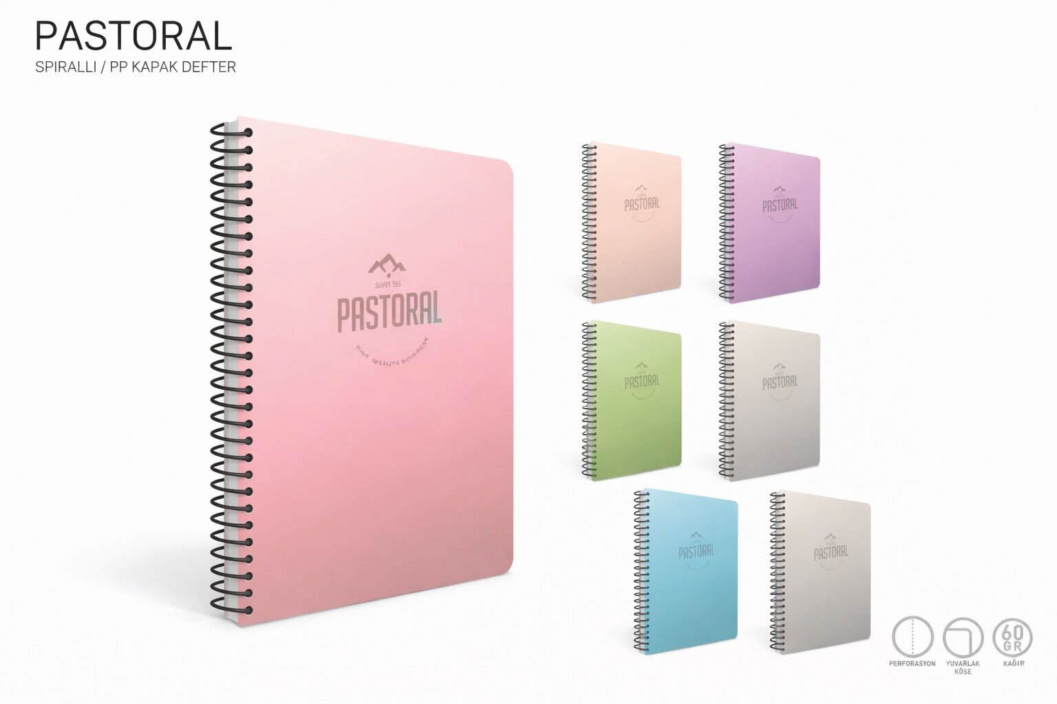 Gıpta Pastoral Spiralli Pp Kapak Defter A4 96 Yp Kareli