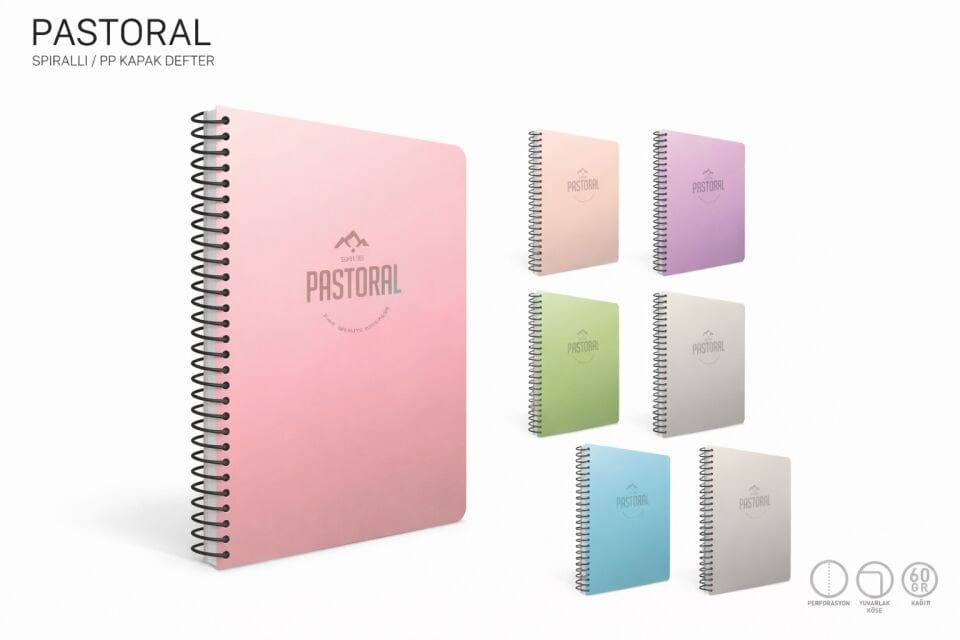 Gıpta Pastoral Spiralli Pp Kapak Defter A4 96 Yp Kareli