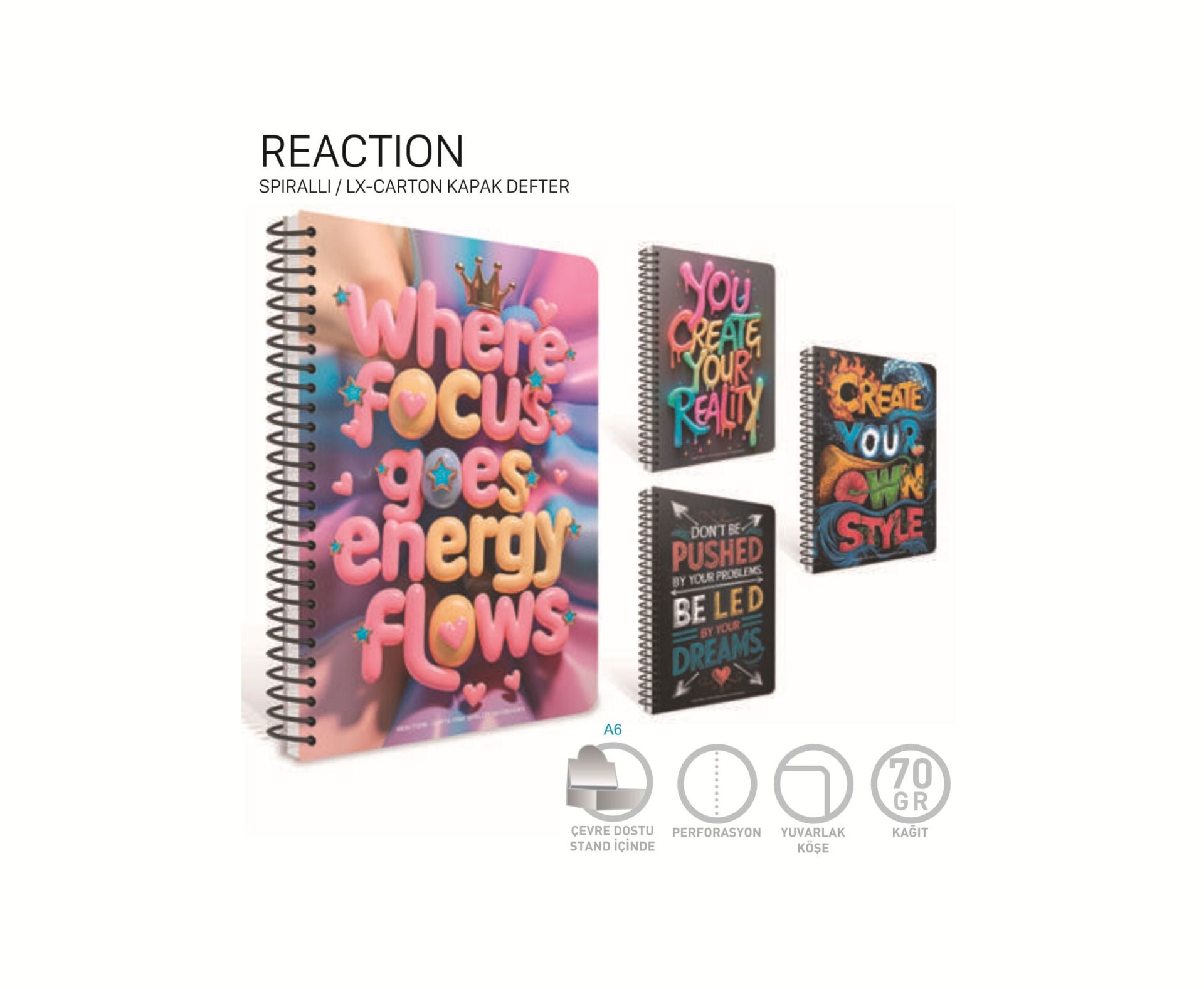 Gıpta Reaction Spiralli Karton Kapak Defter A4 100 Yaprak Kareli