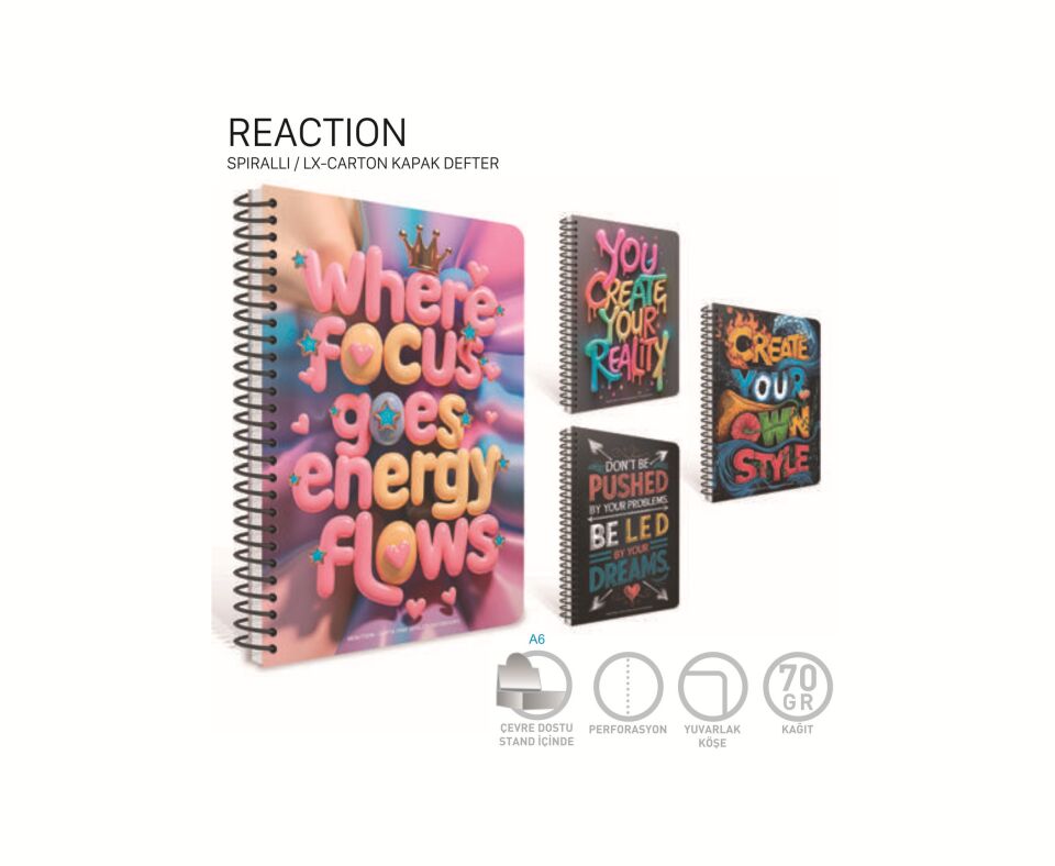 Gıpta Reaction Spiralli Karton Kapak Defter A4 100 Yaprak Kareli