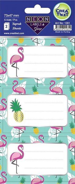 Crea Etiket Özel Efektli Neon Etiket - Flamingo