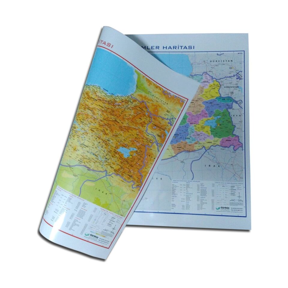 Gürbüz Türkiye Fiziki Siyasi Harita 70x100 Çift Taraflı